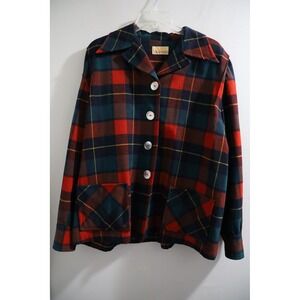 Vintage Pendleton Wool Plaid Shirt Jacket Red Green Navy Button Front USA Made